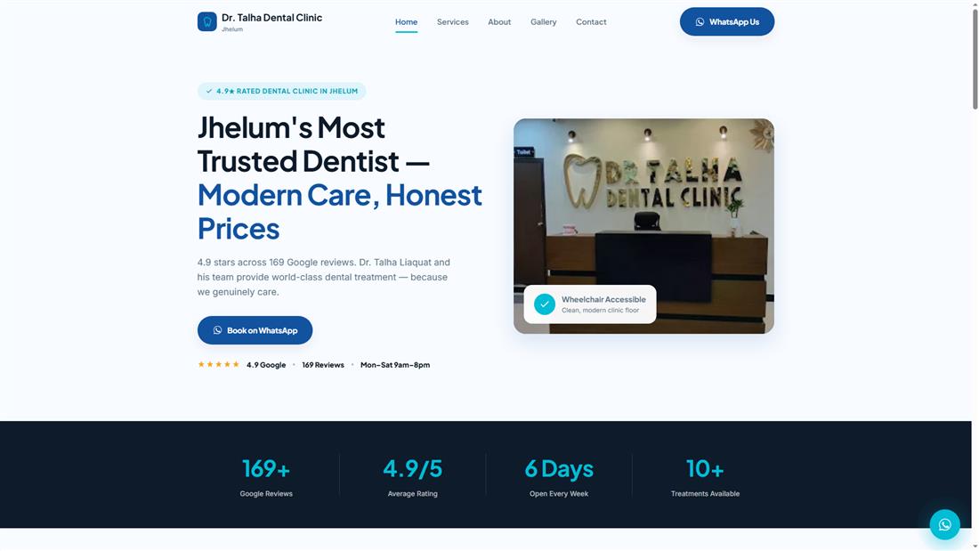 Dr. Talha Dental Clinic website homepage