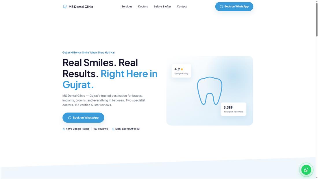 MS Dental Clinic website homepage