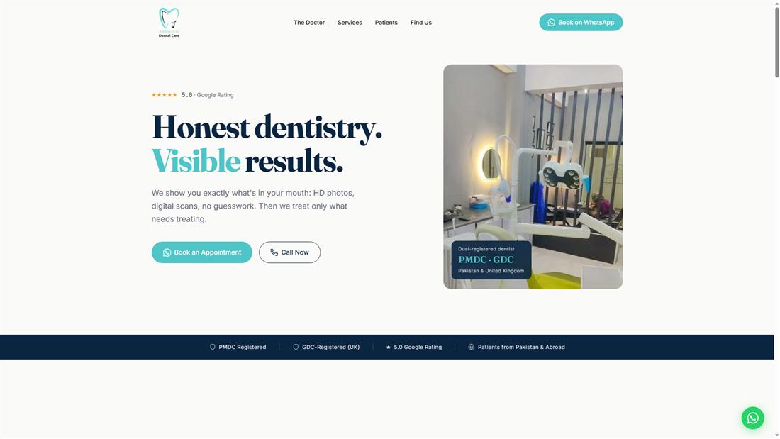Premium Dental Care website homepage