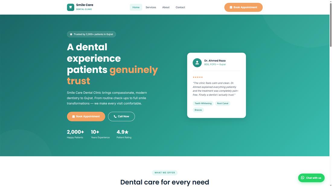 Smile Care Dental Clinic website homepage
